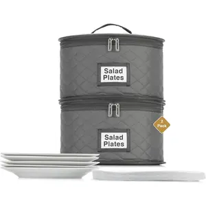 2 Pack 10" Salad Plate Quilted Cases Stackable With Padded Interior to Store Dinnerware Dishes, Great for Luncheon Plates and Pasta Bowls