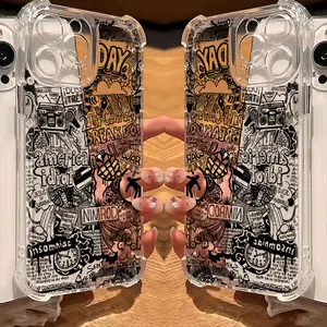 Black Fun Graffiti Phone Case Suitable for iPhone 17 16e 16 15 14 13 12 11 Mini Pro Max Air X XR XSMAX 8 7 Plus Anti Fall Transparent Soft Back Cover