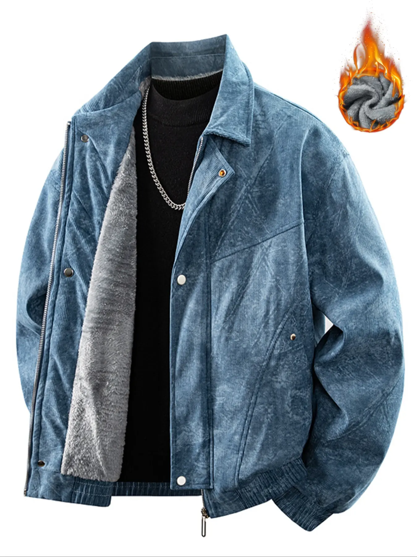 Men's Vintage Jacket with Fleece Lining, Warm Winter Outerwear, Street Style, Zipper Button Design, Fashionable Casual Coat