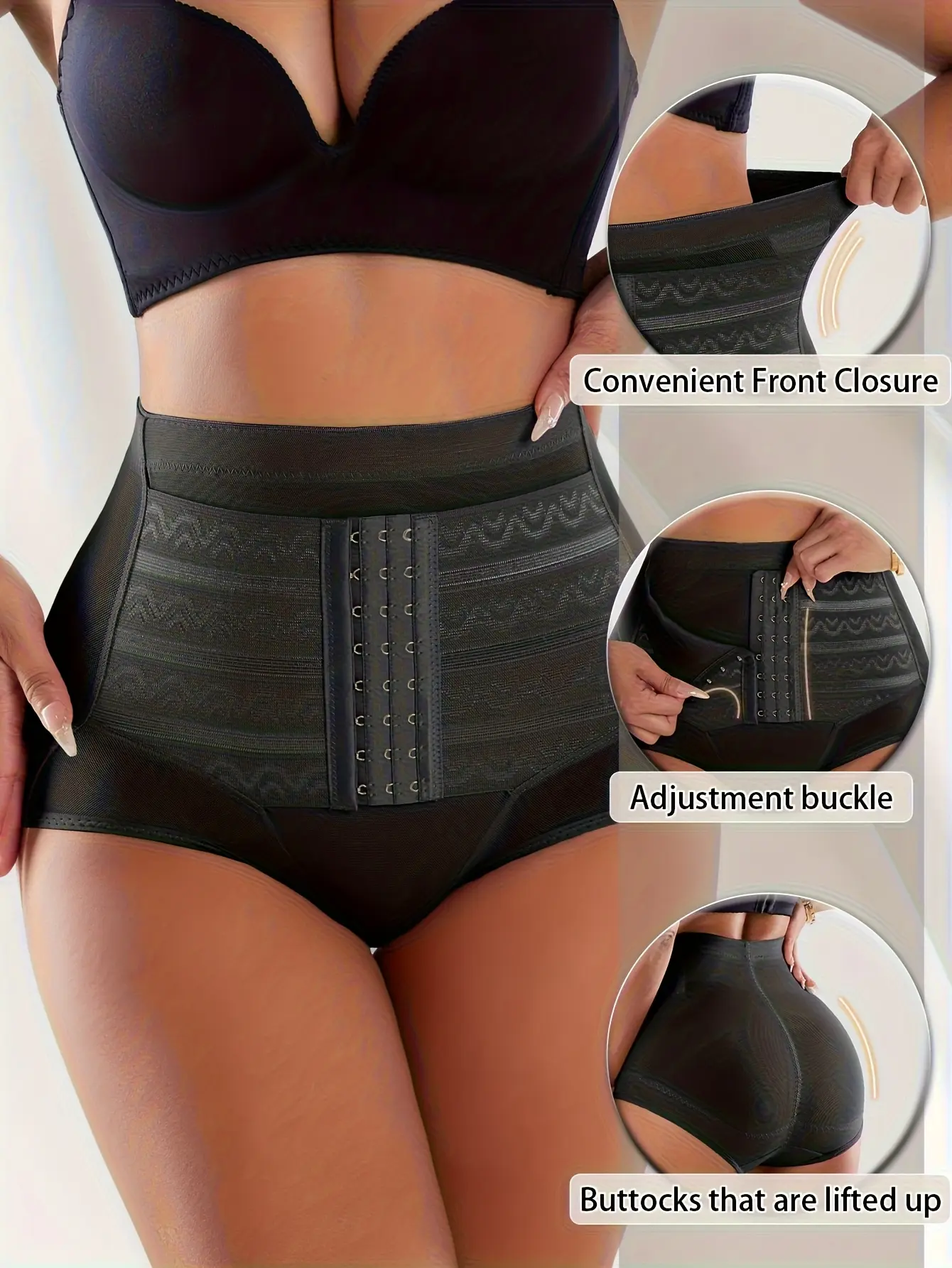 Women's High-Waisted Ice Silk Tummy Control Panties - Front Hook Closure, Butt-Lifting, Breathable Shapewear for Workout, Everyday Wear, Lady, High Waist, Workoutready Hold, Lightweight, Solid, Basic, Workout Ready, Casual, Butt-Lifted, Convenient Front C