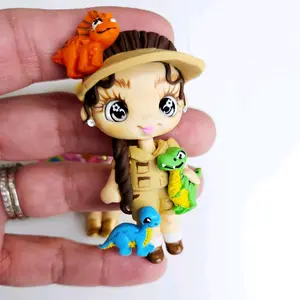 Dino girl clay - for hairbows ,badge reels or cups