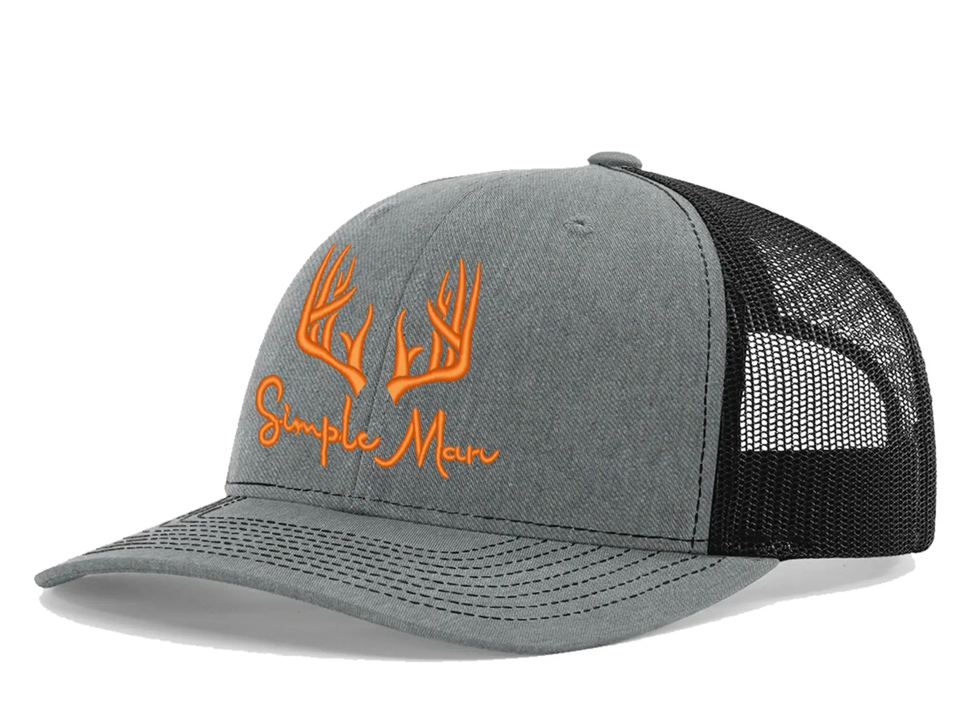 Kids' Embroidered Trucker Cap - Deer Antlers Add Playful Charm, Simple Clean Cursive Font, Trucker Cool Look, Classic Everyday Wear Option, Great Gift for Kids