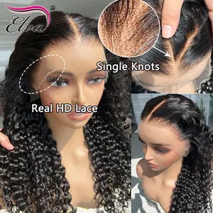 Elva Single Knots 5x5 HD Lace Closure Glueless Wigs Ready To Go Human Hair Wigs Curly Glueless Wigs Human Hair Melt Skins For Women Wig