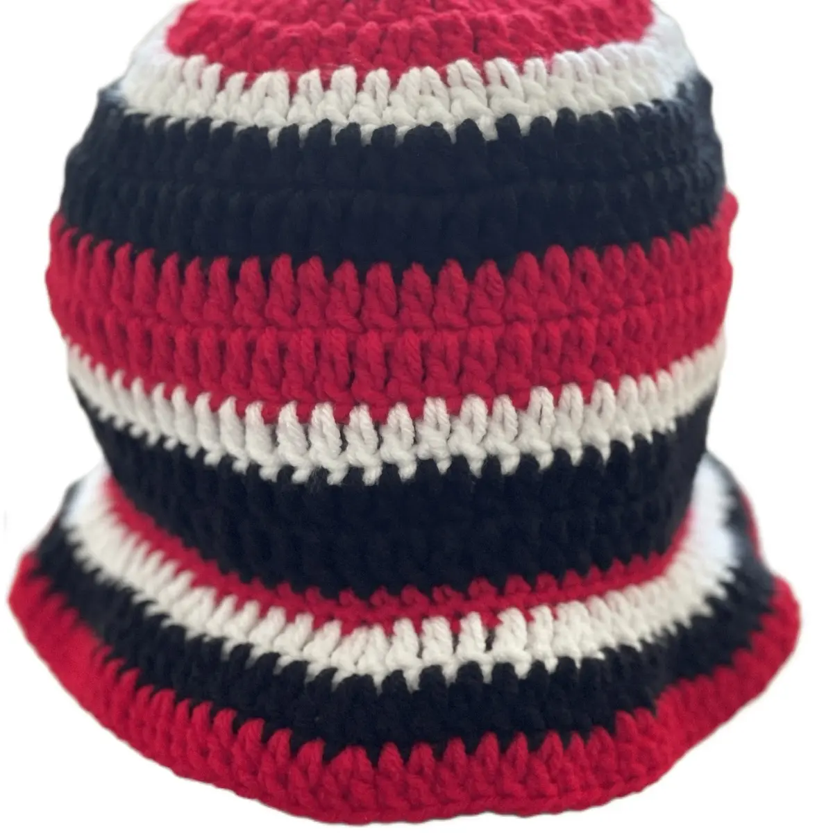 UGA/Falcons Unisex Crochet Beanie - Red, White, and Black Hand-Crocheted Hat for Fans