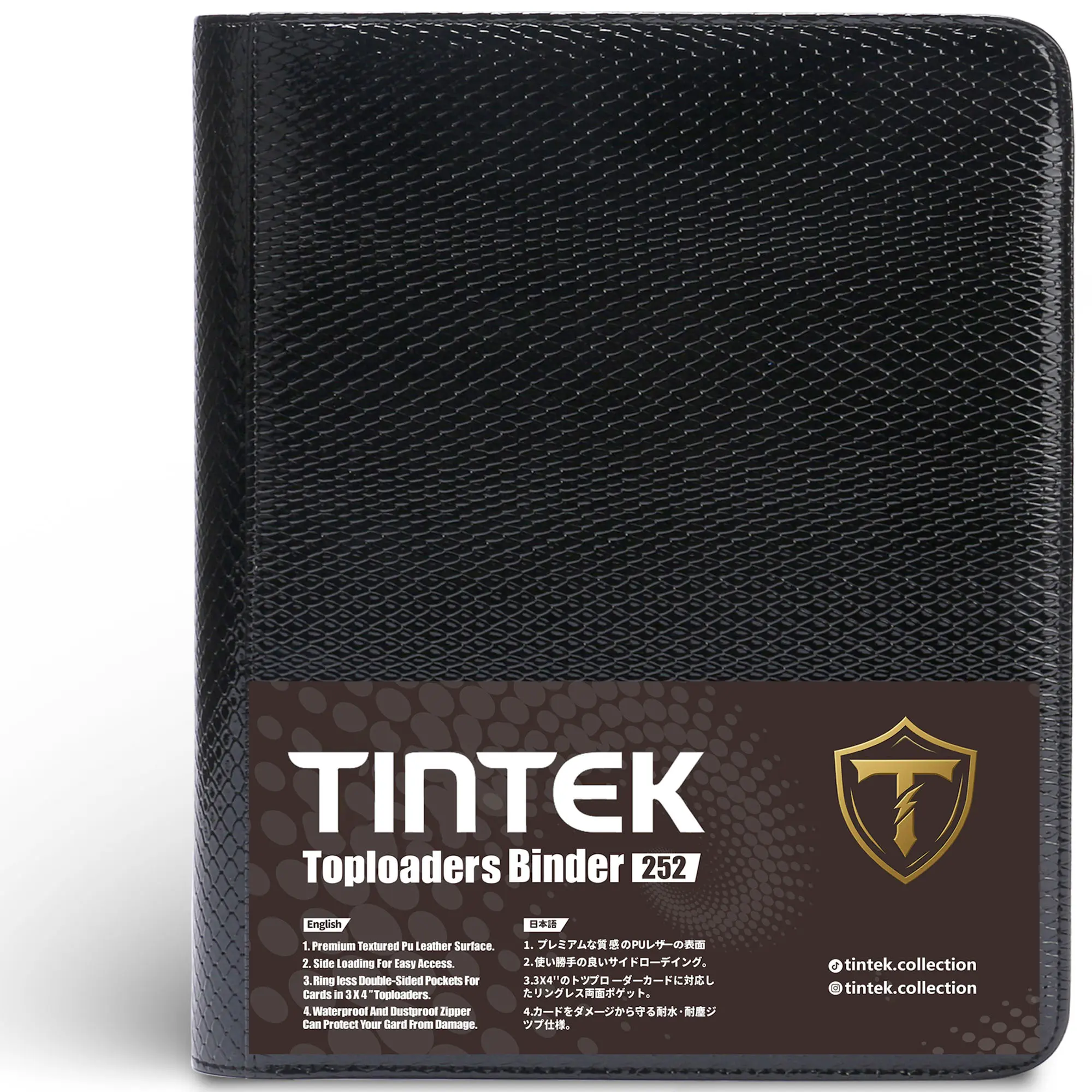 TINTEK TCG PU Glossy Leather Toploader Binder – 9-Pocket Trading Card Album for 3 x 4'' Toploaders – Double-Sided Display Case Holds 252 Card Holders – Compatible with Pkmn, MTG, Sports Cards & More
