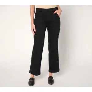 QVC Women's Petite Black Denim Straight-Leg Utility Jeans