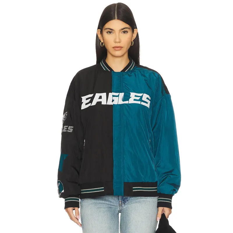 Terez x REVOLVE Eagles Multi Logo Bomber in Black & Green