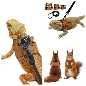 Adjustable Soft Leather Harness Set for Small Pets, Includes Lizard Squirrel Backpack & Leash, Ideal for Training & Walking