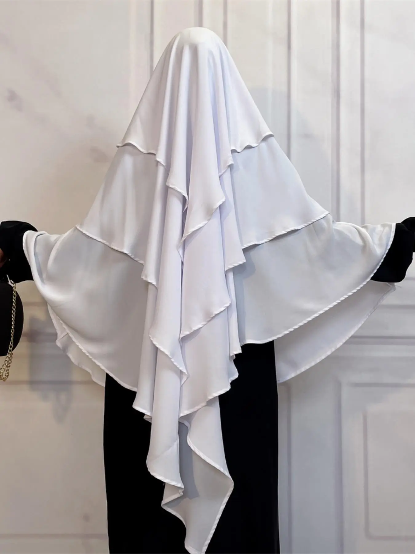 Women's Solid Color Tiered Layer Chiffon Hijab, Modest Fashion Soft Comfortable Instant Hijab for Daily Wear, Women's Islamic Clothing for Summer