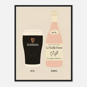 Vintage Guinness & Chicken His And Hers Split G Print Poster - Unique Housewarming Gift For Lovers