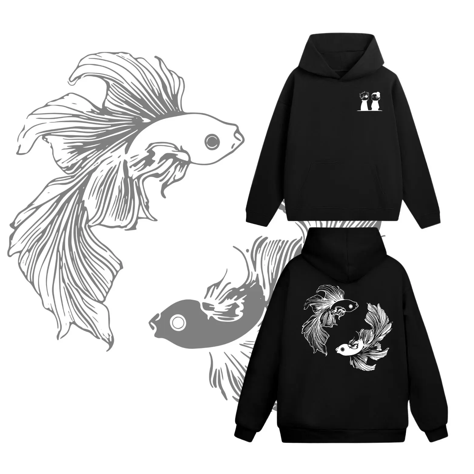 Jujutsu Kaisen Hoodie, Chibi x Betta Fish Hoodie, JJK Anime Gift For Fans - Unisex Trendy Hoodie, Sweatshirt, T-Shirt 2 Sided Classic - Graphic Tees For Women And Men - Gifts For All