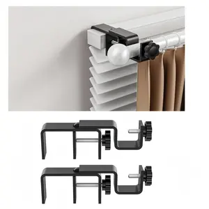 Curtain Rod Brackets for Outside-Mounted Blinds, Fit 1.3–2” Rectangular Headrails, Tool-Free No-Drill Installation for Apartments and Rentals, Set of 2 Black