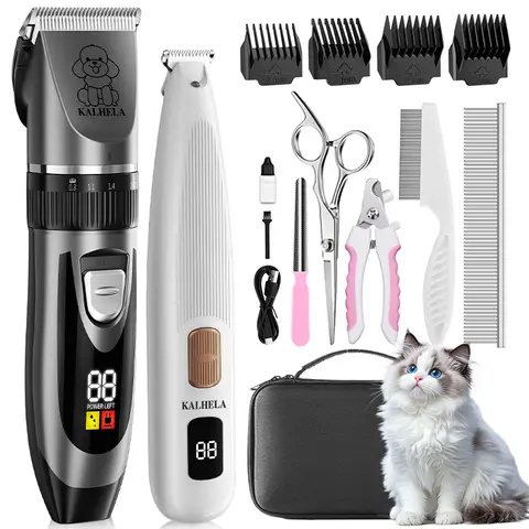 KALHELA 2-in-1 Rechargeable Cordless Dog Clippers & Universal Paw Hair Trimmer Kit - Low-Noise Calm Grooming Set with ABS Parts, Clean Design, 1 Kit Fewer Tools for Rabbit, Dog Hair Care (Cats Included)