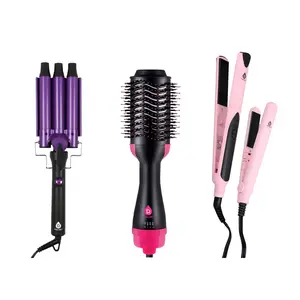 Professional Hair Styling Trio: Triple Barrel Curler, One-Step Volumizer & Flat Iron Duo Pack