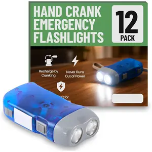 Hand Crank Emergency Flashlight 12-Pack - Rechargeable Crank Light, Double LED Hand Press Flashlight for Camping, Car, Hiking, Outdoor Sports & Power Outages