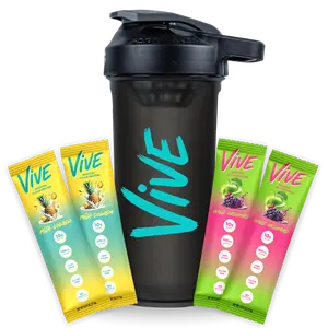 VIVE ENERGY + CLEAR PROTEIN SAMPLER 4 PACK & SHAKER 10g Whey Protein Isolate 100mg Caffeine Zero Sugar Low Calorie Pomegranate Extract