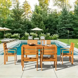 6 Person Rectangular Outdoor Dining Set with Rectangular Table & 6 Chairs, Durable Patio Dining Furniture for Garden, Deck, Backyard