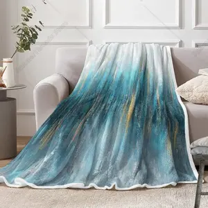 Elegant Turquoise Teal Blue Gold Abstract Flannel Blanket Multiple Sizes Super Soft Breathable Warm Cozy for Sofa Bed Home Decor   Perfect Adults Gift