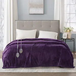 King Size Blanket, Heated Microlight Fabric, 2 Controllers, Purple
