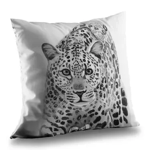 360 Stand Poly Twill Leopard Print Throw Pillow - 14x14 in, Durable, Polyester Insert, Ready-To-Attack Wildlife Theme Design, White Living Room Decor Accent Pillow for Animal Lovers, 14-Inch Standard Pillows, Animal-Inspired Standard Pillows