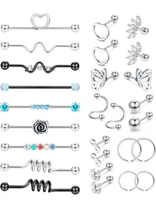 27Pcs 14G Surgical Steel Industrial Piercing Helix Cartilage Tragus Earrings for Women Hoop Conch Body Piercing Jewellery Set Helix Pierced Ring