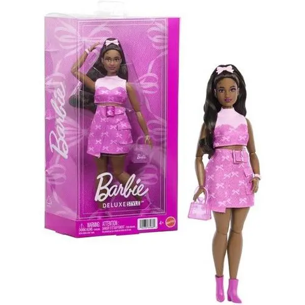 Barbie Deluxe Style Fashion Doll #10 in Pink Denim Top & Skirt Set With Bow Print, Black Hair  [COLLECTIBLES] Paper Doll
