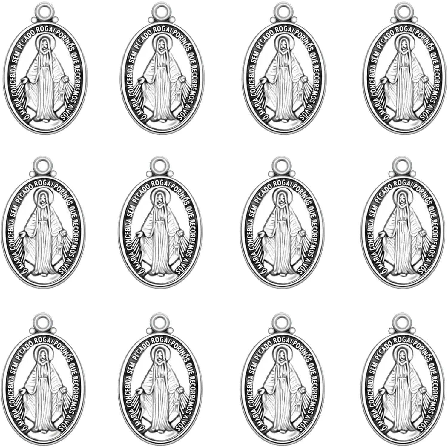 60-Count Oval Religious Synthetic Medalla Milagrosa de La Virgen Maria Alloy Charms Pendants for DIY Catholic Prayer Necklaces, Mexican Bracelet Making, Unisex Beading Crafts