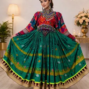 Elegant Afghan Green Dress – Traditional Embroidered Party & Wedding Outfit
