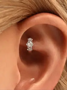 S925 Sterling Silver Cartilage Stud Earrings with Zirconia Pave Setting, Unisex Casual Jewelry for Men & Women Daily Wear, Versatile Earrings