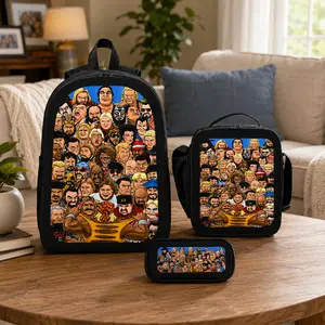 WWE World Wrestling Entertainment Backpack Set 3Pcs Kids School Bag Lunch Bag Pencil Case Cartoon Sports Print Lightweight Travel Bookbag Back To School Gift For Boys Girls Students