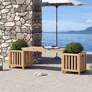 COSTWAY - Patio Wooden Bench with Planter 2 Person Patio Bench-Natural
