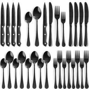25-Piece Black Silverware Set with Steak Knives