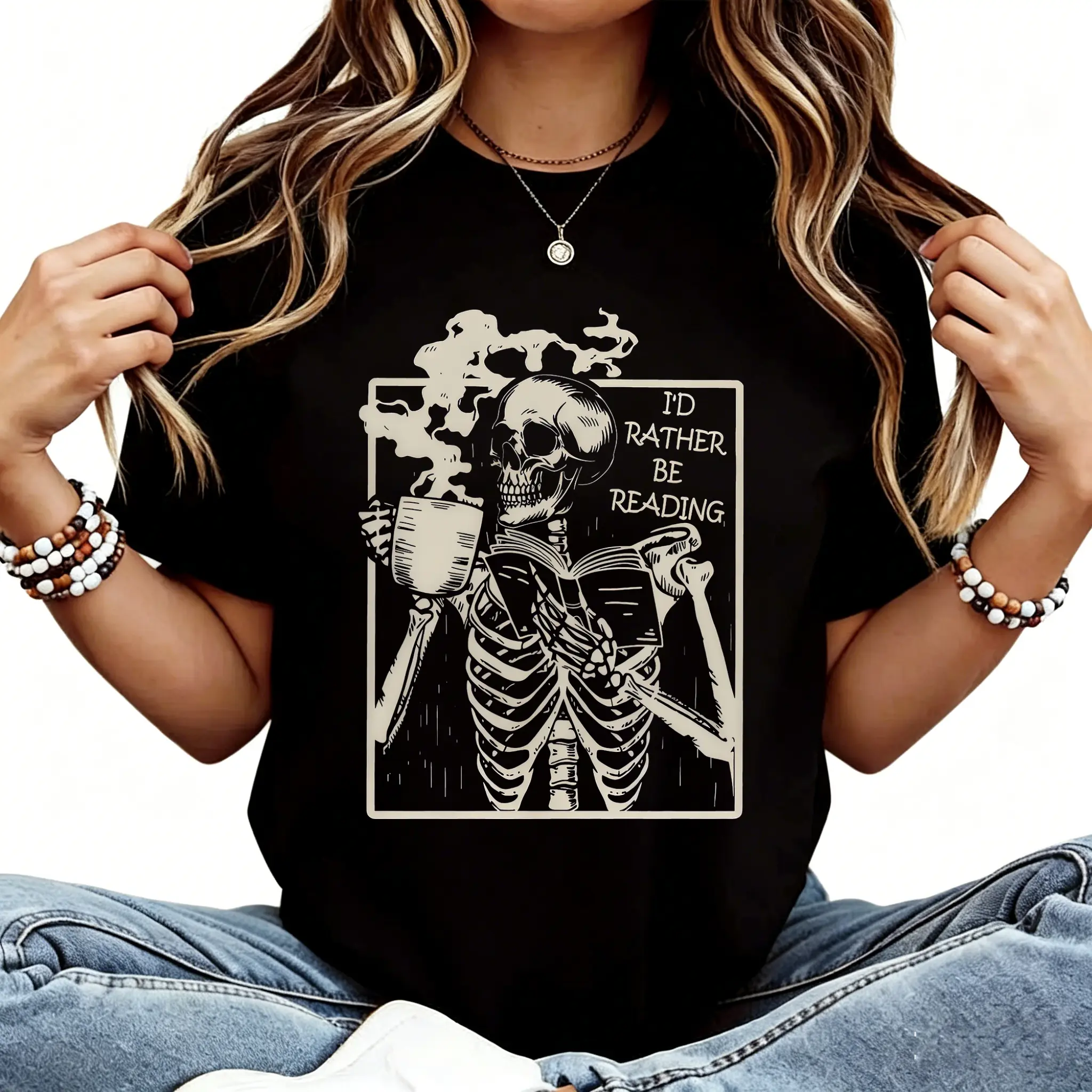 I'd rather be reading shirt, Bookish Shirt, Funny Reader Book Addict, Book Lover, Bookish Gift For Her, Bookish skeleton shirt, book club