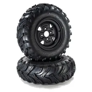 Set Of 2 25x10-12 ATV Tires 6PR Rims PCD 136 * 4 ET:3.5+2.5 - Durable 6-Ply Rubber & Nylon, 4-Lug Steel Rims, Thick Lug Tread, Predictable Traction, and All-Terrain Performance