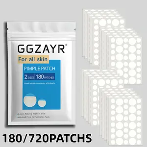 180/720pcs Ultra-Thin Transparent Round Hydrocolloid Acne Patches Invisible Non-Reflective Thin Fit Not Warped Makeup Friendly Non-Caking Facial Acne Pimple Cover Stickers Gentle Skin Care For Women & Men