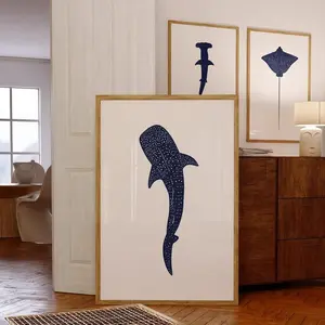[UNFRAMED POSTER] Whale Shark Print, Marine Life Poster, Blue Whale Shark Illustration, Ocean Animal Wall Art, Coastal Decor