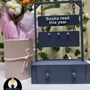 Book Counter 3D Printed Decor Books Read This Year with Drawers for Organizing Reading Goals
