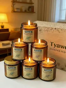 Tyawon Scented Candles for Home, 6 Pack Soy Wax Candle Set, Aromatherapy Candles, Amber Jar Vintage Apothecary Style, 6 Scents Gift Set