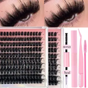 8D Luxury DIY Cluster Lashes - 9-16mm Mixed Lengths Eyelash Extensions 0.07mm Russian D Curled Thick & Reusable Dramatic Lashes, Beginner Friendly - 10 Trays