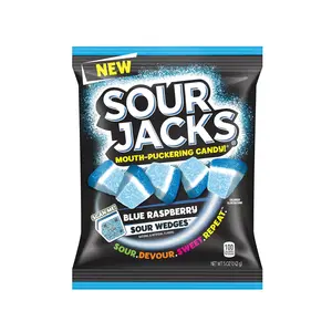 SOUR JACKS, Sour Gummy Wedges, Blue Raspberry Flavored Candy, 5oz Bag (12 Pack)