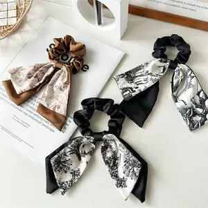 Printed Ribbon Satin Hair Tie Elegant and Delicate Ponytail Hair Rope custom hair acceso ries
