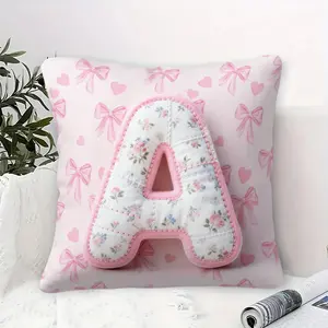 Pink Floral 3D Letter A-Z Cushion 1 Pc with Insert, Soft Square Pillow with Zipper Closure, Comfortable Sofa Throw Pillow for Couch Chair Bedroom, Exclusive Customization with Initials Gift, Pastoral Girl Style Home Decor