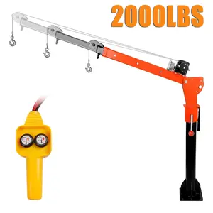 Electric Pickup Truck Jib Crane, 1100lbs Load Capacity, Industrial Folding Hoist Truck Crane with Electric Winch 2000 Lbs, 360° Swivel for Truck Crane in Construction, Factory