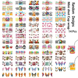 Random 14pcs UV DTF Cup Stickers, Beach Ice Cream Donut Wing Theme, DIY Transfer Stickers for 3oz Insulated Cups, Festive Gift Decor