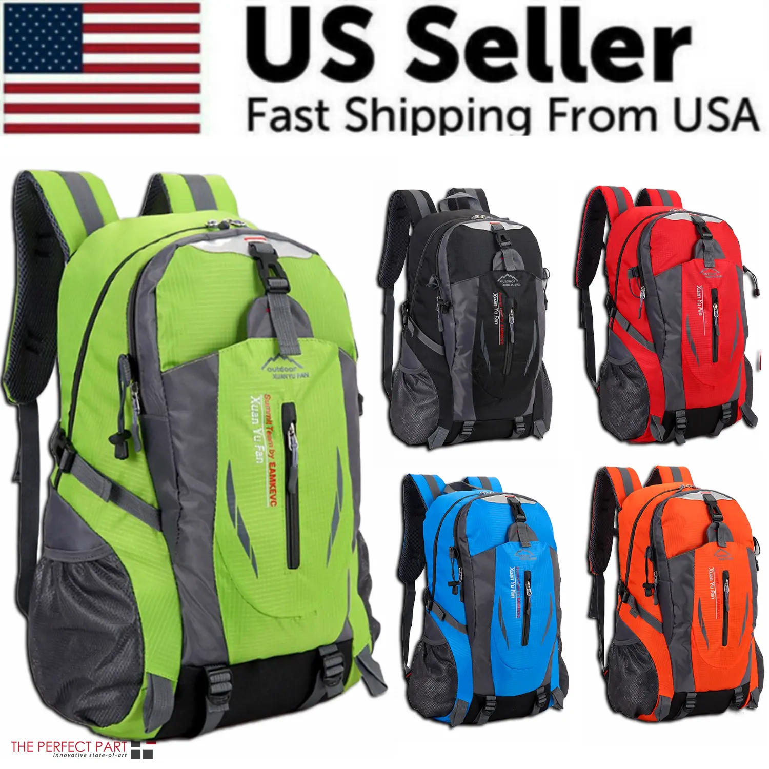 40L Nylon Fabric Travel Backpack with Breathable Mesh & Draw String Closure - Outdoor Gear for Hiking/Camping, Men's Laptop & School Book Bag (USA Stock), Draw String Bag, Multi-Pockets