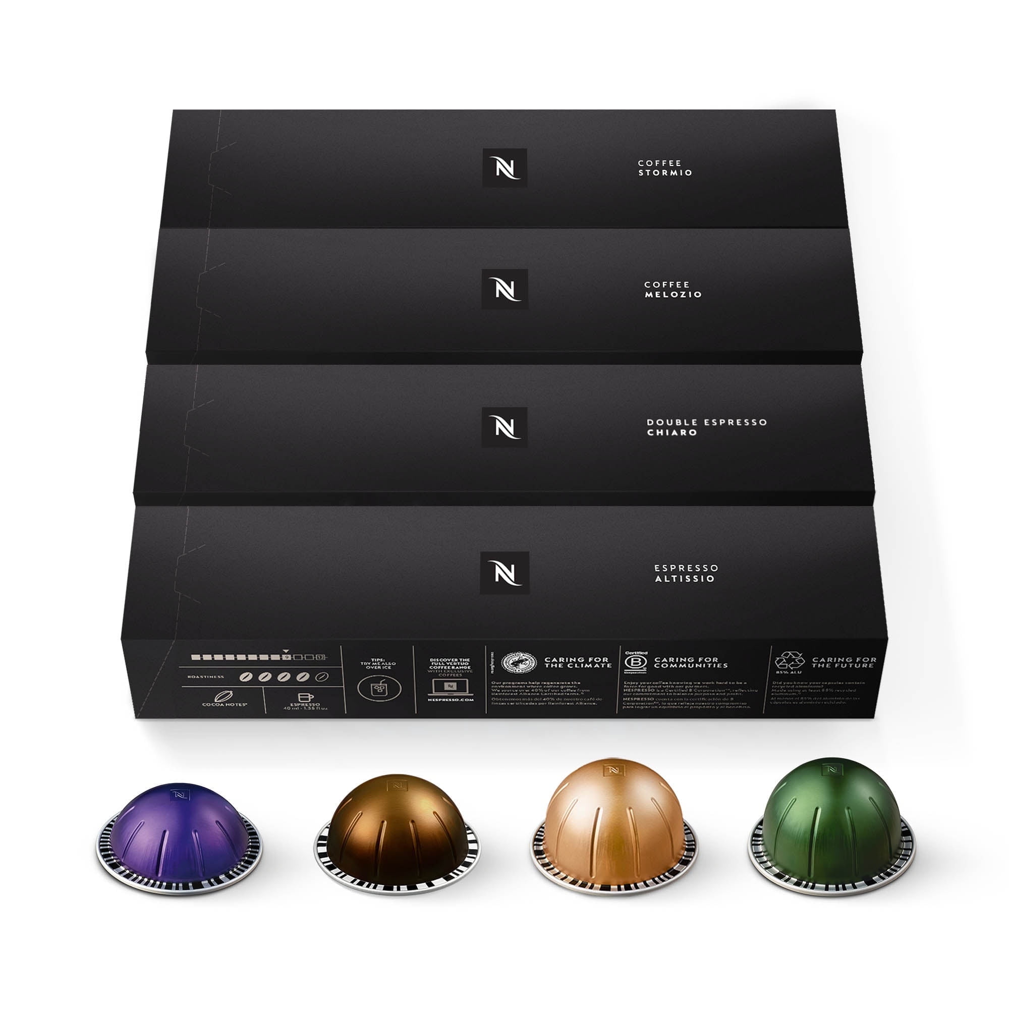 Nespresso Vertuo Capsules, Medium and Dark Roast Variety Pack, Melozio, Stormio, Altissio and Double Espresso Chiaro, 40-Count Coffee Pods, Brews 7.8 fl oz, 2.7 fl oz, and 1.35 fl oz