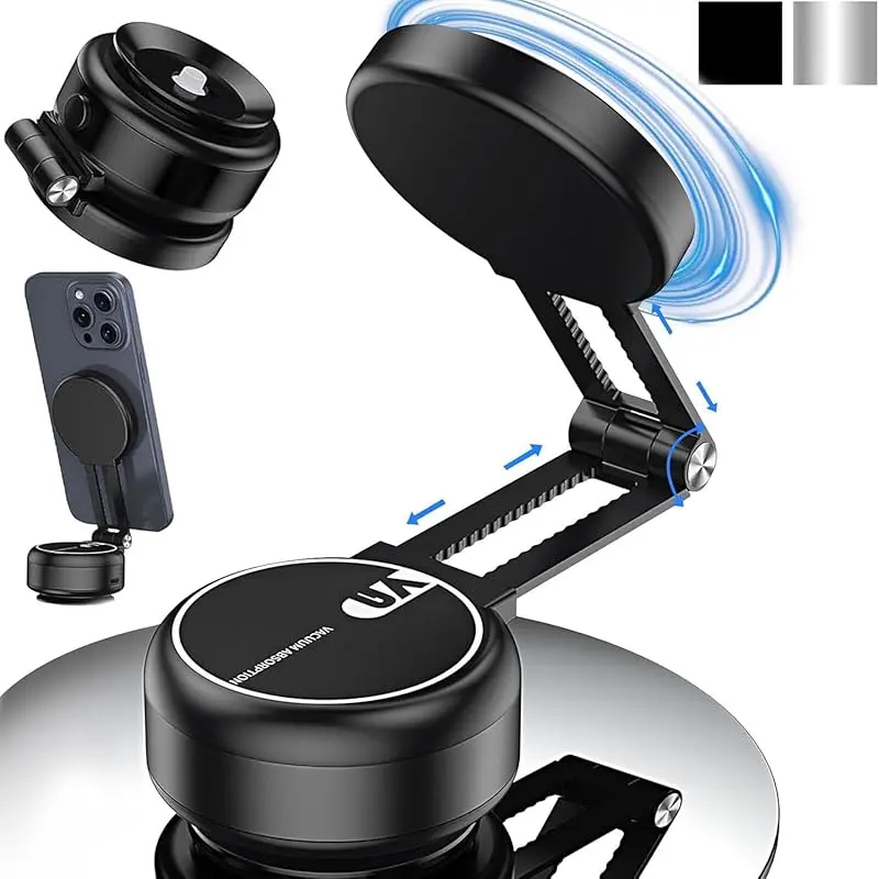 Electric Vacuum Magnetic Car Phone Mount,Vacuum Suction Car Phone Holder Hands-Free,Adjustable Foldable Magnetic Suction Cup Phone Mount,Strong Magnetic Car Mount for Smooth Surface(New-Siver)