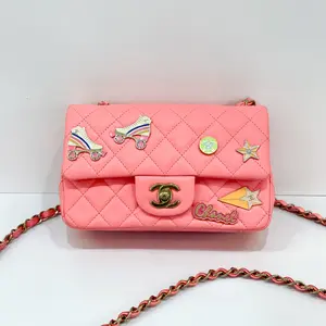 Pre-owned CHANEL 24C Coral Pink with Gold Hardware Badge Edition CF Mini (Chip: KLHG66T1, 99% New)