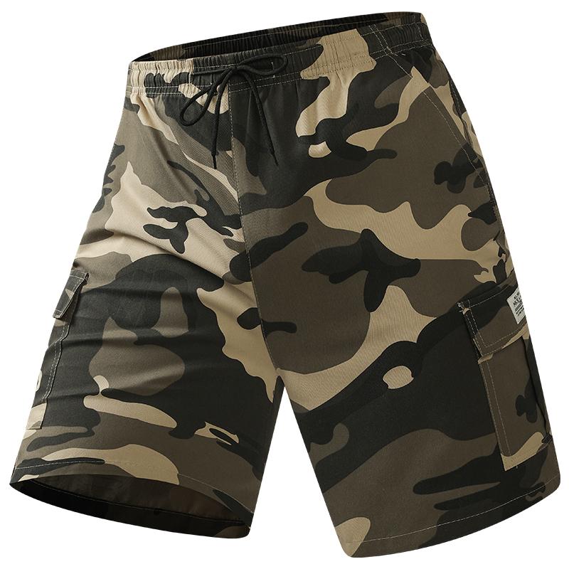 Camouflage Twill Pocket Shorts Three-Piece Set Men's Casual Khaki Green Black Trousers Suitable For Daily Wear Outfit Menswear mens shorts shorts for summer essential shorts bop shorts Breathable Drawstring Shorts streetwear sport