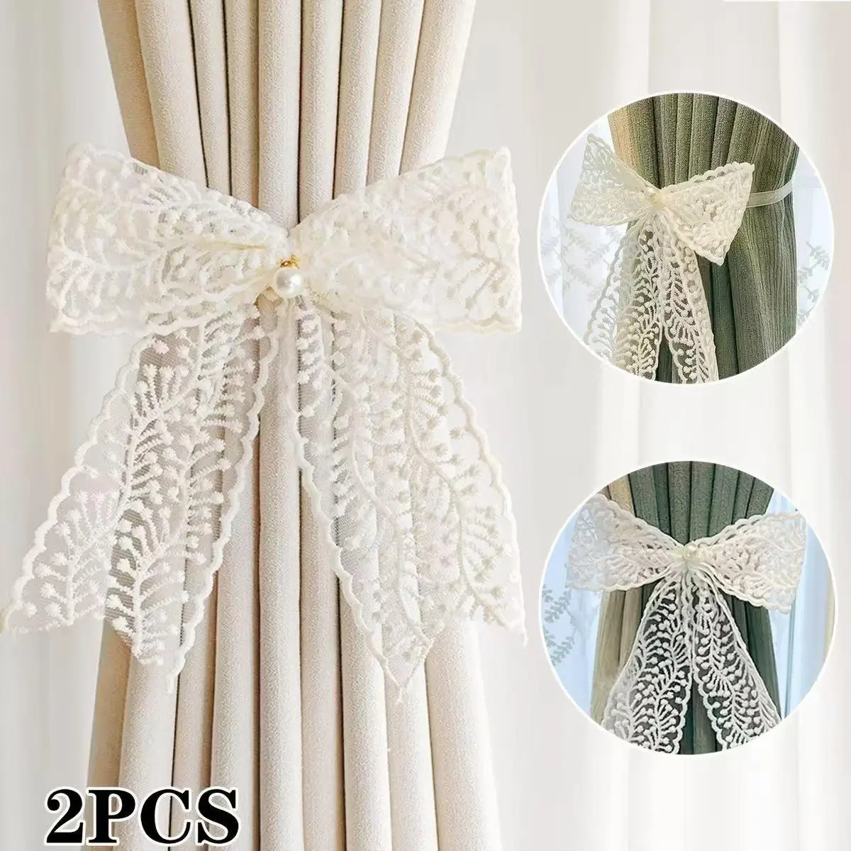Lace Curtain Tieback, Bowknot Design Curtain Holdback, Window Curtain Tieback, Home Decor for Living Room Bedroom Hotel Salon, Window Decorations Supplies